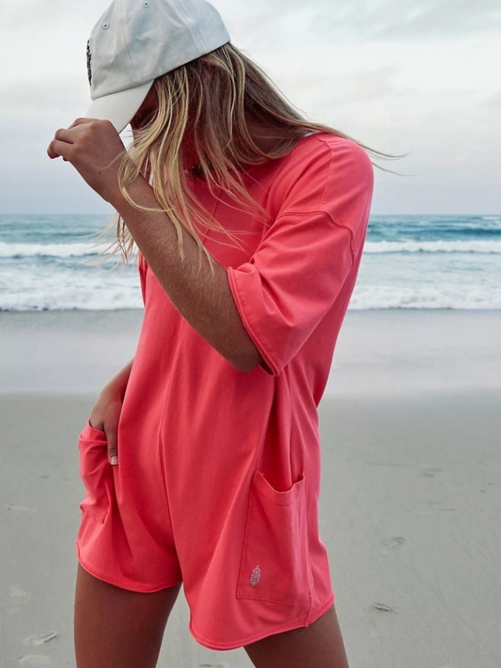 NEW Free People x FP Movement Hot Shot Tee Romper in Electric Sunset